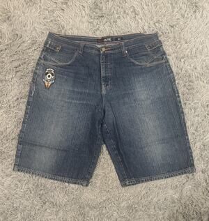 Y2K Red Ape Baggy Denim Jorts Size 44 Medium Wash Embroidered Skater